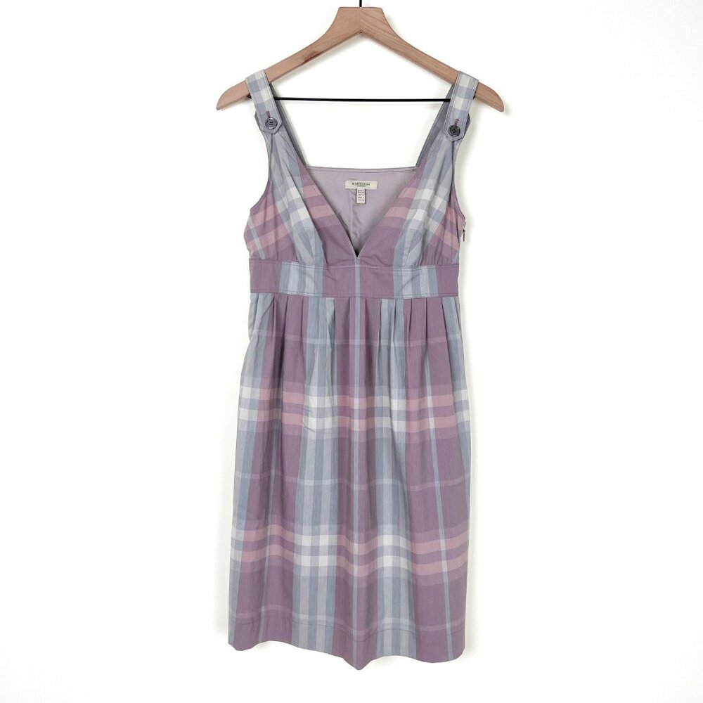 Burberry Tartan Plaid Pleated Mini Midi Dress Sleeveless Pinafore Overall Preppy